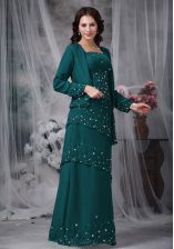  Chiffon Straps Sleeveless Zipper Beading Evening Dress in Navy Blue