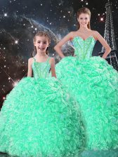 Elegant Apple Green Lace Up Sweetheart Beading and Ruffles Sweet 16 Dress Organza Sleeveless