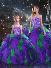  Multi-color Organza Lace Up 15th Birthday Dress Sleeveless Floor Length Beading and Ruffles