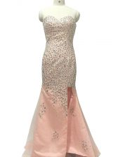  Peach Mermaid Tulle Sweetheart Sleeveless Beading Zipper Sweep Train