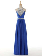  Elastic Woven Satin Sleeveless Floor Length Prom Evening Gown and Beading and Ruching