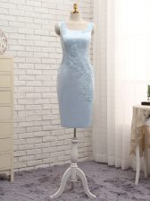 Pretty Satin Sleeveless Mini Length Prom Evening Gown and Lace and Appliques