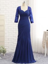 Best Floor Length Column/Sheath 3 4 Length Sleeve Blue Zipper