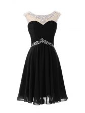  Black Scoop Neckline Beading Cap Sleeves Zipper