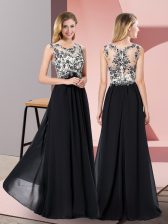  Black Empire Chiffon Scoop Sleeveless Appliques Floor Length Zipper 