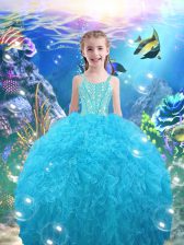 Modern Straps Sleeveless Organza Little Girl Pageant Gowns Beading and Ruffles Lace Up