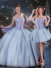Custom Fit Sleeveless Lace Up Floor Length Beading 15th Birthday Dress