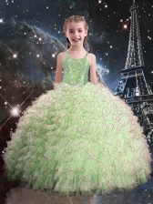 Luxurious Sleeveless Beading and Ruffles Lace Up Little Girls Pageant Gowns