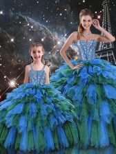  Sleeveless Organza Floor Length Lace Up Quinceanera Gowns in Multi-color with Beading and Ruffles and Ruffled Layers