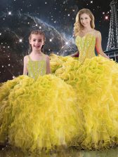  Floor Length Yellow Sweet 16 Dresses Sweetheart Sleeveless Lace Up