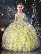  Sleeveless Beading and Ruffles Lace Up Little Girls Pageant Dress Wholesale