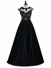 Classical A-line Black Scoop Taffeta Sleeveless Floor Length Backless