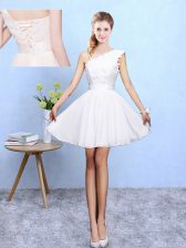 Shining Knee Length A-line Sleeveless White Quinceanera Court Dresses Lace Up