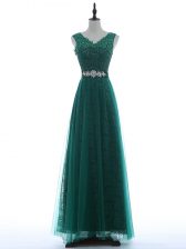 Low Price V-neck Sleeveless Tulle Beading and Appliques Zipper
