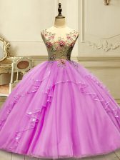 Sumptuous Scoop Sleeveless Sweet 16 Dresses Floor Length Appliques Lilac Tulle