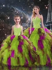 Hot Sale Sleeveless Lace Up Floor Length Ruffled Layers Quinceanera Gowns