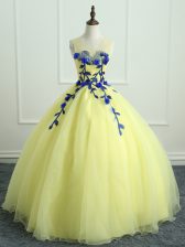 Colorful Light Yellow Organza Lace Up Sweet 16 Dress Sleeveless Floor Length Hand Made Flower