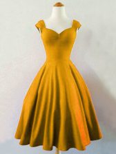 Superior Ruching Quinceanera Dama Dress Gold Lace Up Sleeveless Mini Length