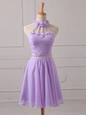 Delicate Mini Length A-line Sleeveless Lavender Vestidos de Damas Lace Up