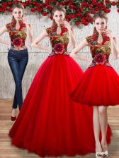 Captivating Floor Length Ball Gowns Sleeveless Red Quinceanera Gowns Lace Up
