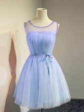 Romantic Sleeveless Lace Up Knee Length Belt Quinceanera Court of Honor Dress