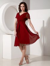  Knee Length Empire Short Sleeves Red Dress for Prom Zipper