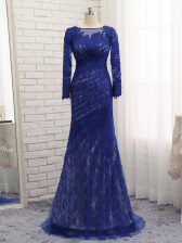  Column/Sheath Long Sleeves Blue Homecoming Dress Brush Train Zipper