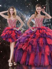  Organza Sweetheart Sleeveless Lace Up Beading and Ruffles and Ruffled Layers Quince Ball Gowns in Multi-color