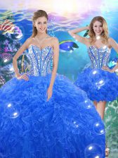  Royal Blue Lace Up Sweetheart Beading and Ruffles Quinceanera Gowns Organza Sleeveless