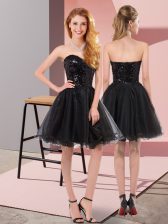 Shining Mini Length Black Prom Dress Tulle Sleeveless Sequins