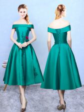  Off The Shoulder Sleeveless Taffeta Vestidos de Damas Appliques Lace Up