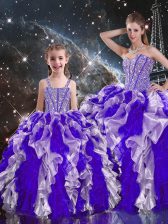 Sleeveless Organza Floor Length Lace Up Ball Gown Prom Dress in Multi-color with Beading and Ruffles
