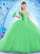 Pretty Green Ball Gowns Beading Ball Gown Prom Dress Lace Up Organza Sleeveless