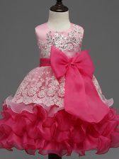  Tea Length Ball Gowns Sleeveless Hot Pink Girls Pageant Dresses Zipper