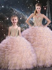 Vintage Sleeveless Lace Up Floor Length Beading and Ruffles Quinceanera Gown