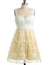  Champagne Straps Neckline Lace Dama Dress for Quinceanera Sleeveless Lace Up