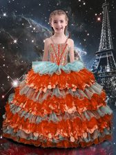  Sleeveless Floor Length Beading and Ruffled Layers Lace Up Pageant Gowns For Girls with Multi-color