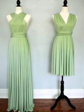 Dramatic Sleeveless Ruching Lace Up Dama Dress with Yellow Green