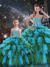 Fancy Sweetheart Sleeveless Organza Quinceanera Dresses Beading and Ruffles and Ruffled Layers Lace Up