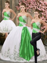 Graceful Floor Length Three Pieces Sleeveless White Sweet 16 Dress Lace Up