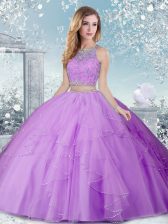 Delicate Lavender Ball Gowns Beading Quinceanera Dress Clasp Handle Tulle Sleeveless Floor Length