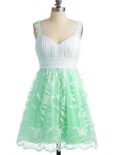  Empire Quinceanera Court of Honor Dress Apple Green Straps Lace Sleeveless Knee Length Lace Up