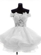 Fashion Off The Shoulder Sleeveless Zipper White Organza