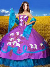 Trendy Multi-color Ball Gowns Taffeta Sweetheart Sleeveless Embroidery Floor Length Lace Up Quinceanera Dress