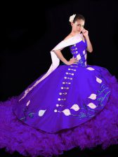  Ball Gowns Sleeveless Purple Sweet 16 Quinceanera Dress Brush Train Lace Up