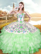 Clearance Floor Length 15th Birthday Dress Organza and Taffeta Sleeveless Embroidery and Ruffled Layers
