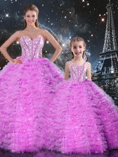  Sweetheart Sleeveless Lace Up Vestidos de Quinceanera Fuchsia Tulle