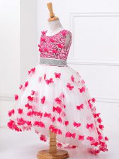 Custom Fit High Low A-line Sleeveless White Pageant Gowns For Girls Zipper