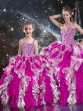 Pretty Floor Length Multi-color Quinceanera Gowns Organza Sleeveless Beading and Ruffles