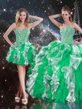 Discount Multi-color Organza Lace Up Quinceanera Gown Sleeveless Floor Length Ruffles